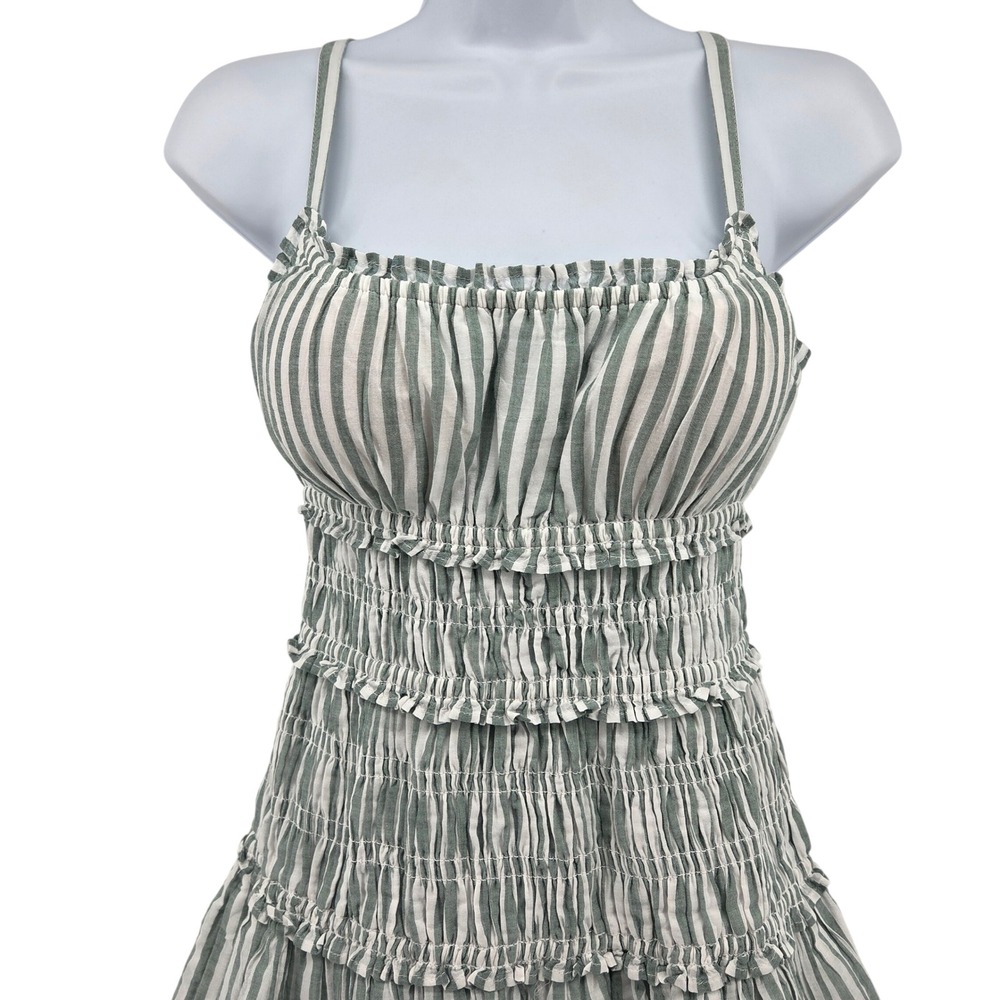 Abercrombie & Fitch Maxi Dress SP Green Striped Smocked Bra-Free Cottagecore - Picture 9 of 11